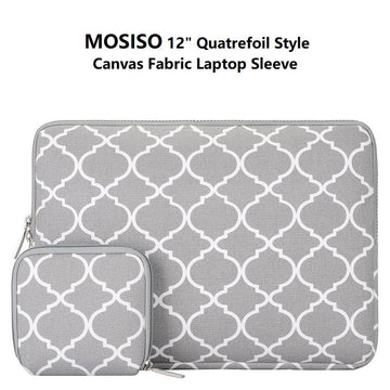MOSISO Quatrefoil Style Canvas Fabric Laptop Sleeve Bag Cover for 12" Laptop with Small Sleeve - Imported from UK